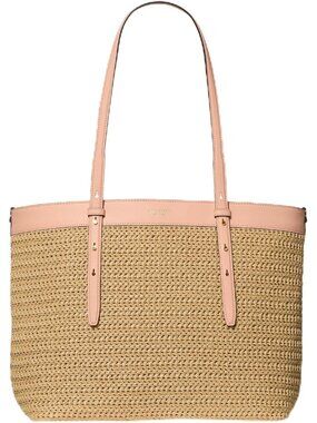 Women  Light Cantaloupe Straw  Imported Leather Crossbody Zipper Handbag